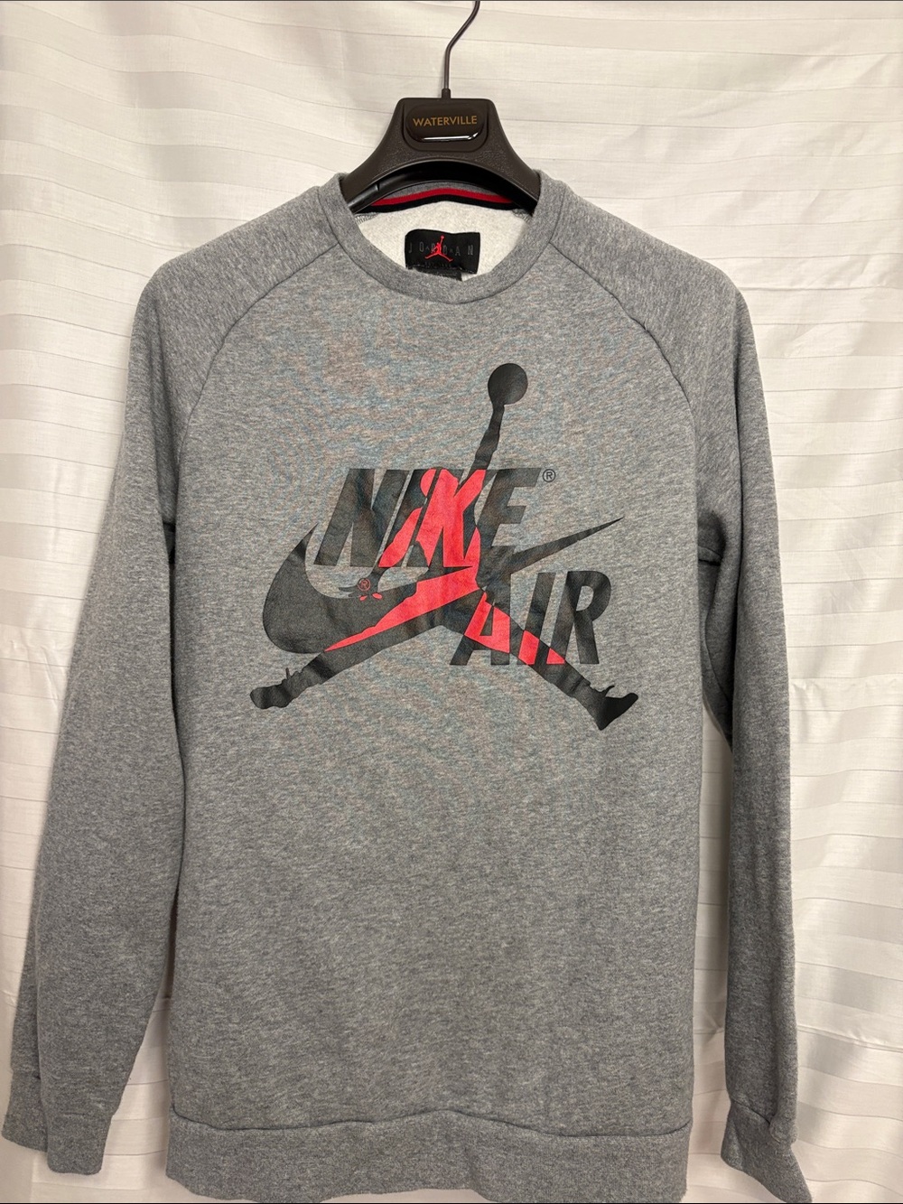 Nike Grey Crewneck Sweatshirt with Black and Red Logo